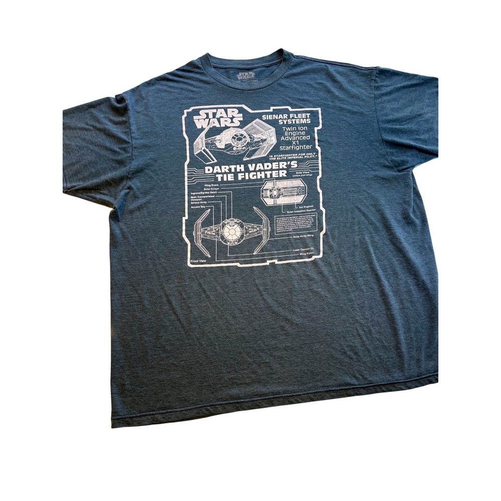 Star Wars Darth Vader TIE Fighter Blueprint Graphic T-Shirt Mens 2XL Gray